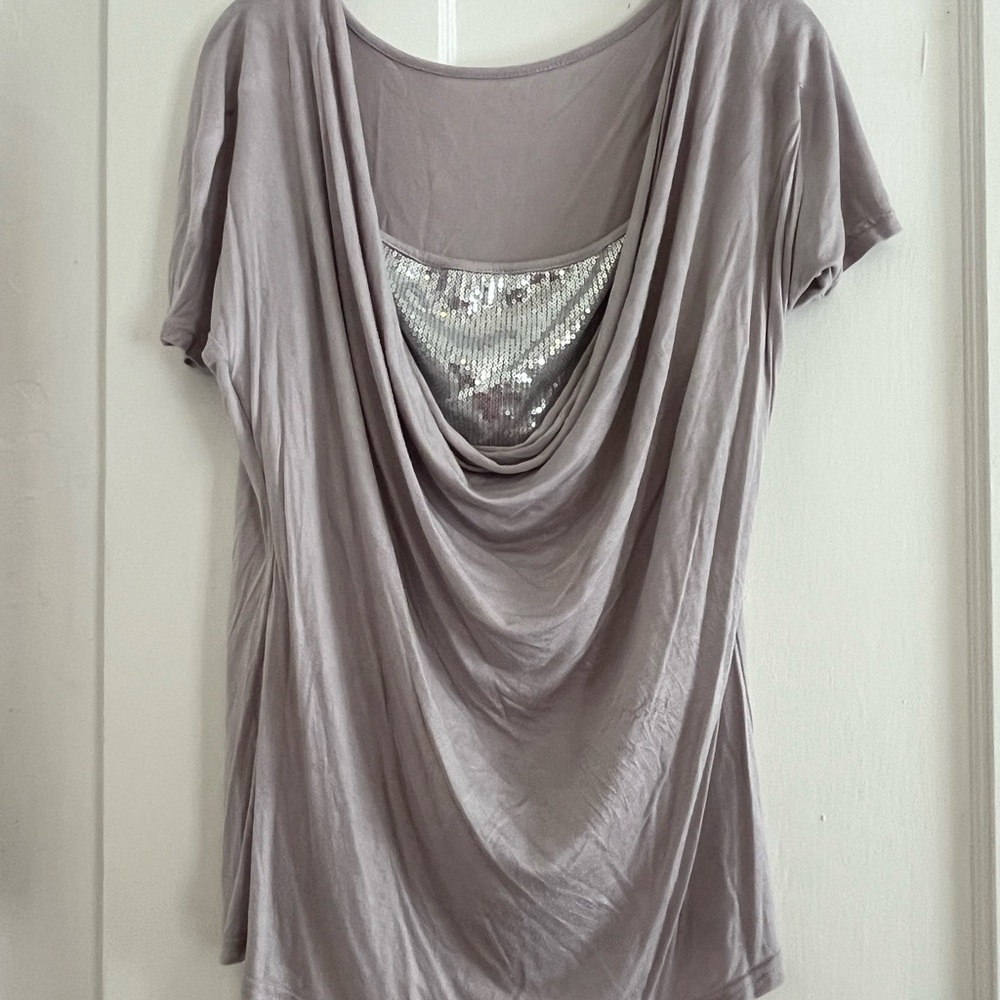 Elegant Gray Drape Top with Sequin Detail